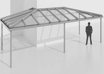 Terrassendach mit beidseitiger Abwalmung